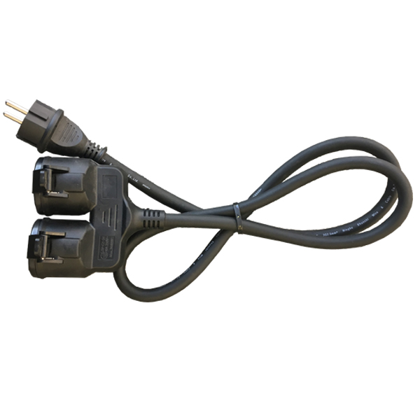 2-way outdoor rubber extension cord — oil-resistant rubber jacket, dual-outlet configuration, year-round outdoor use