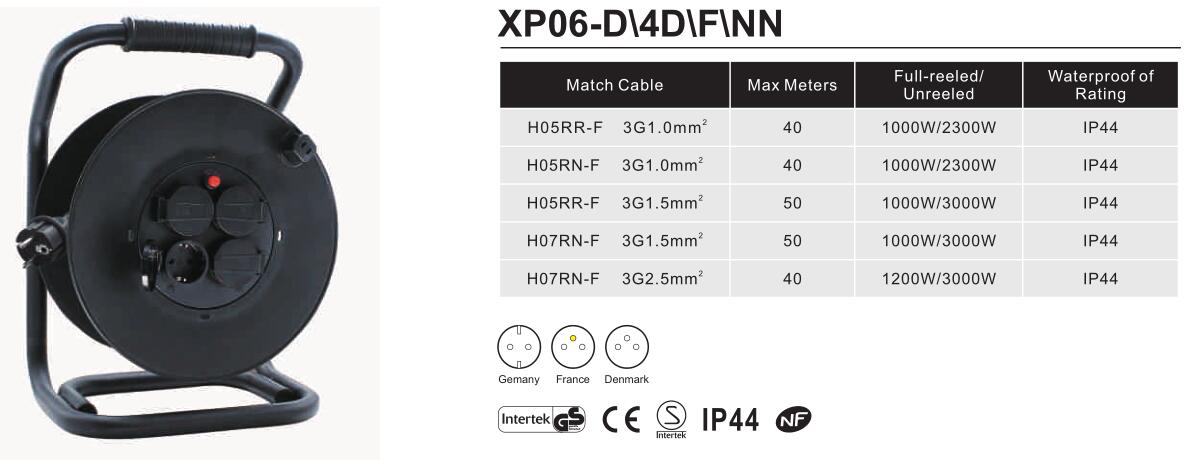 Construction site electric reel, 4 sockets, 3G2.5, 40 meters, NF, IP44